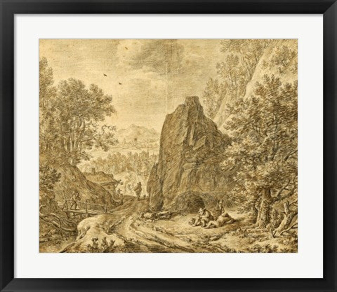 Framed Art Mountain Landscape with Figures by Herman Saftleven Wall Decor 18x24 Artwork